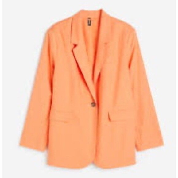 H&M Single Breasted Orange Blazer Linen Viscose Blend Size Large - Picture 1 of 10